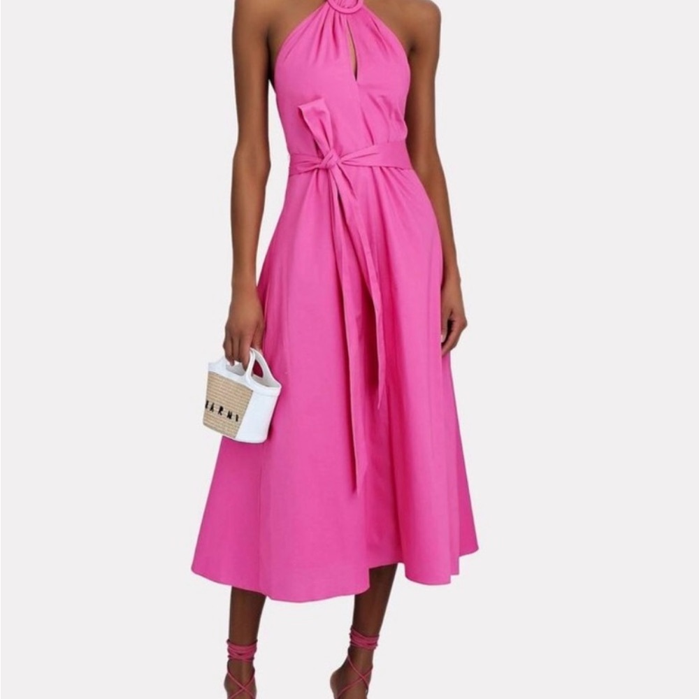 STAUD Pink Midi Halter Dress